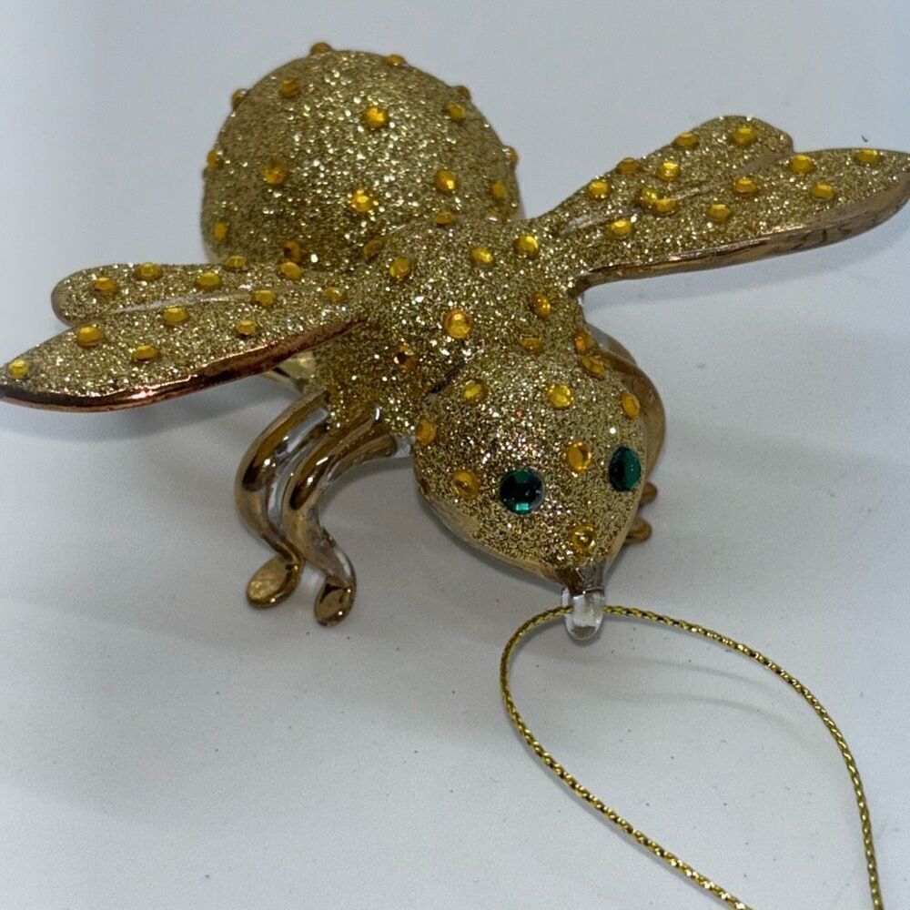 New in box Joan Rivers blown glass bee ornament gold XXV 2015